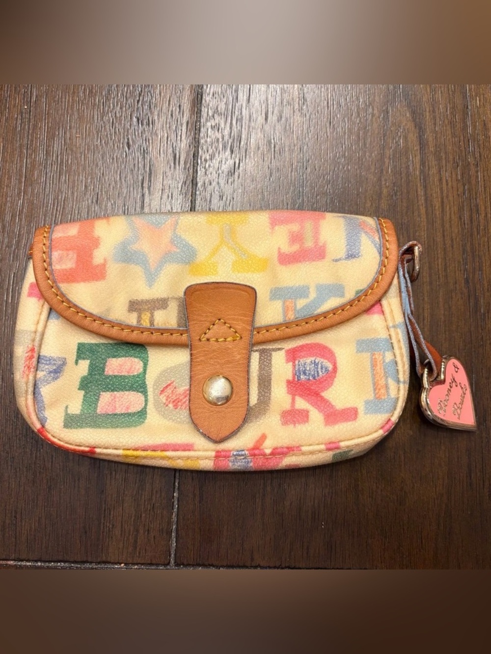 Dooney & Bourke Multicolor Logo wallet with Tan Leather Trim